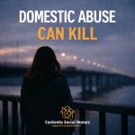 Woman standing alone on bridge at dusk highlighting the impact of domestic abuse and the message that domestic abuse can lead to loss of life